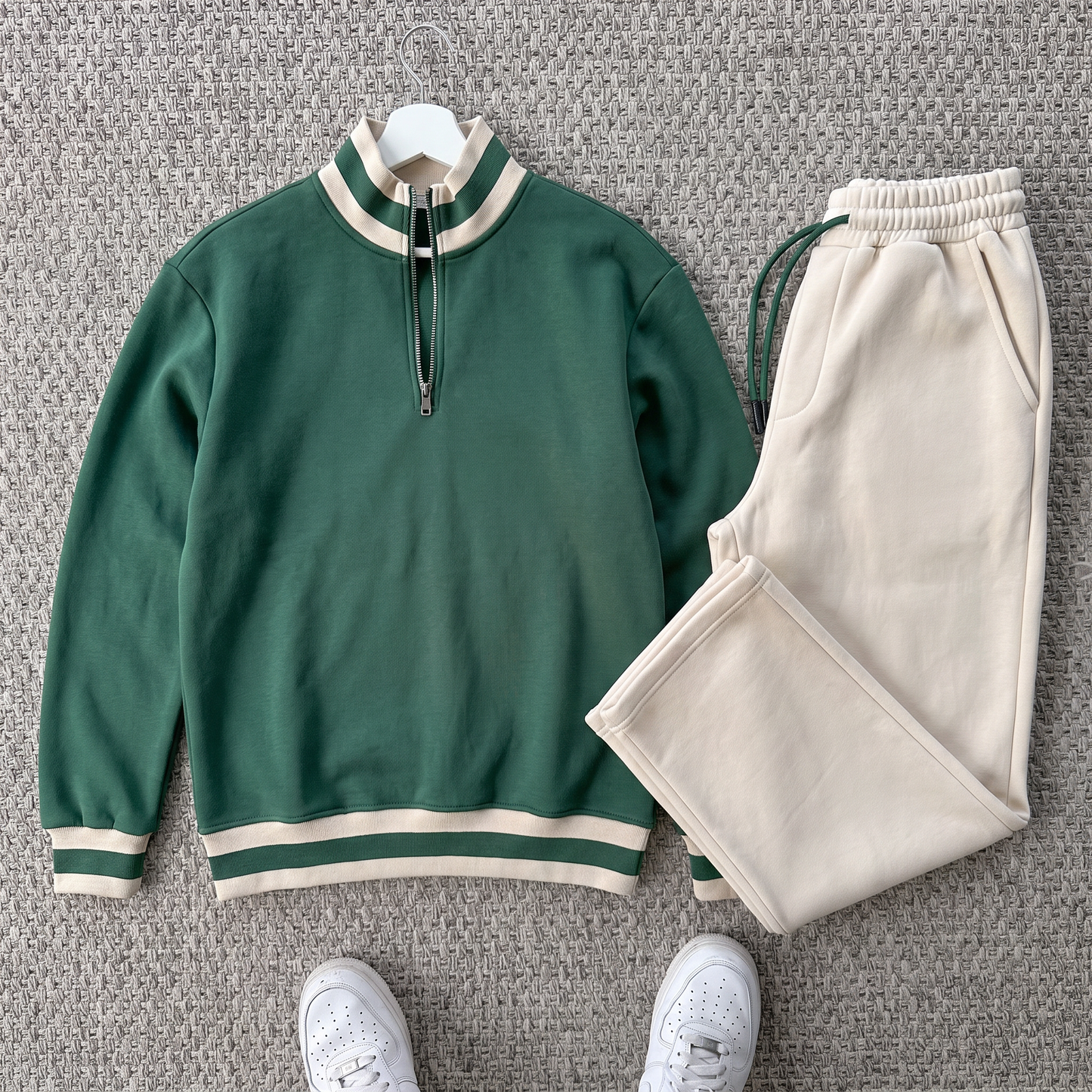 Ensemble Vento – Winter Polo forest green + Pantalon cream Old money 🇹🇷