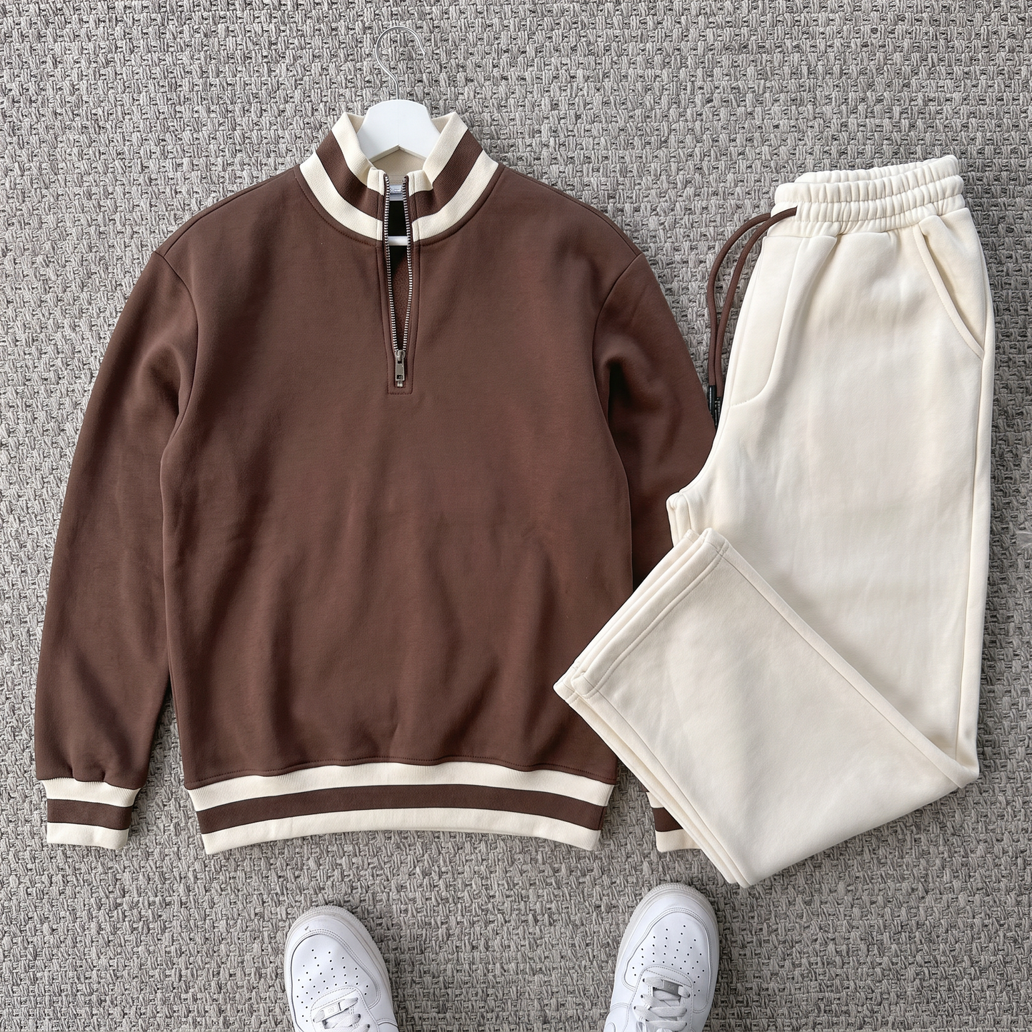 Ensemble Vento – Winter Polo Chocolate Brown + Pantalon cream Old money 🇹🇷