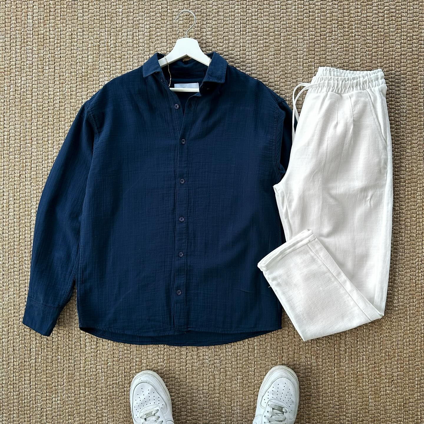 Set Élégant Bleu Marine – Collection Été ' Chemise + pantalon ' 🇹🇷