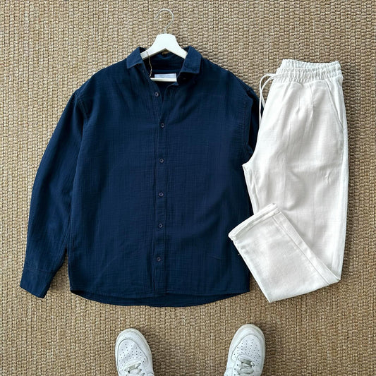 Set Élégant Bleu Marine – Collection Été ' Chemise + pantalon ' 🇹🇷