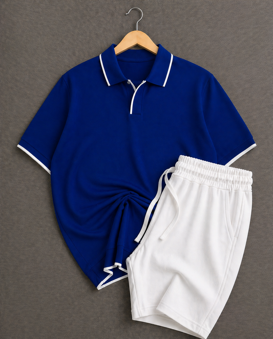 Ensemble Polo Bleu roi + Short Blanc