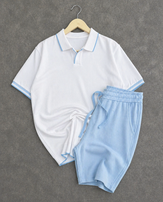 Ensemble Polo Blanc + Short Bleu ciel