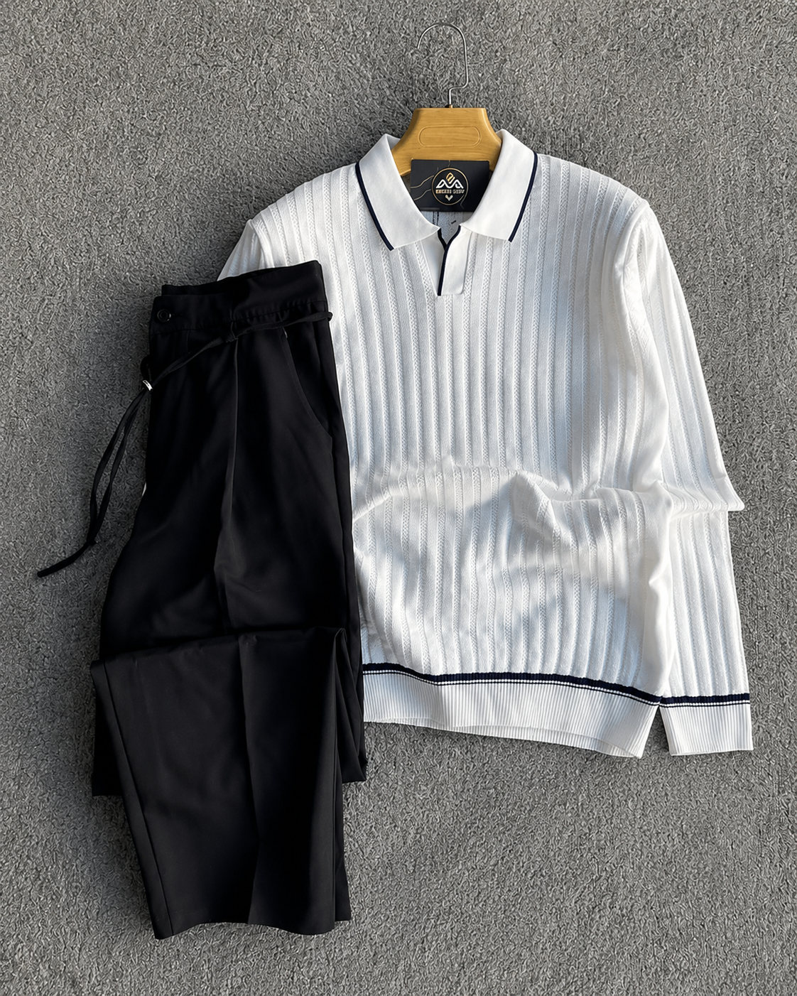 Premium Polo + Pantalon British luxury  White black 🇬🇧