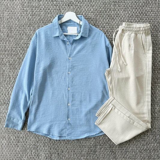 Set Élégant Bleu ciel – Collection Été ' Chemise + pantalon ' 🇹🇷