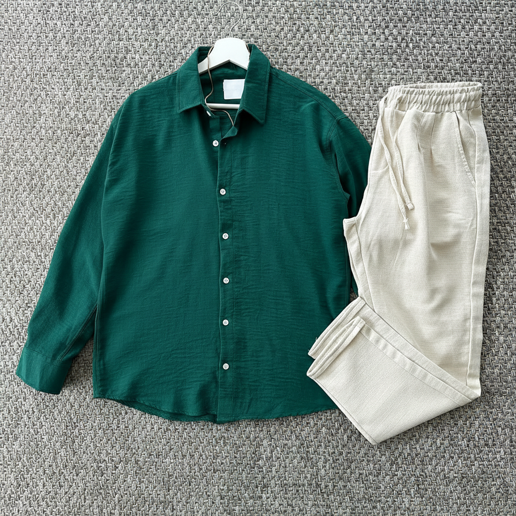 Set Élégant Vert royal – Collection Été ' Chemise + pantalon ' 🇹🇷