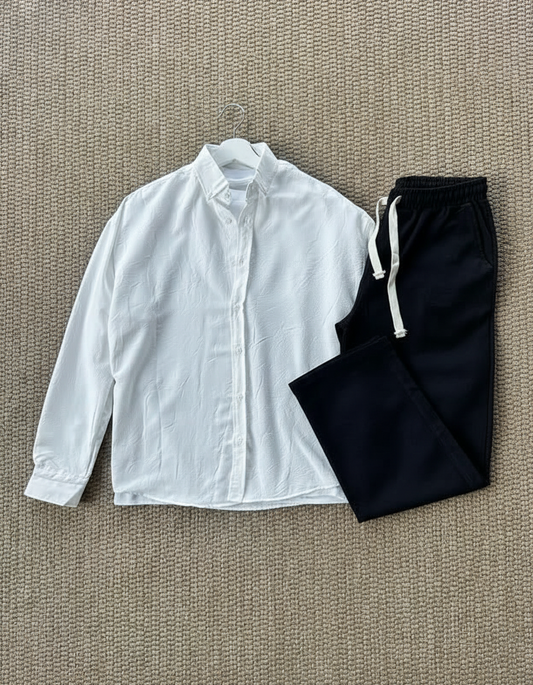 Set Élégant Blanc noir – Collection Été ' Chemise + pantalon ' 🇹🇷