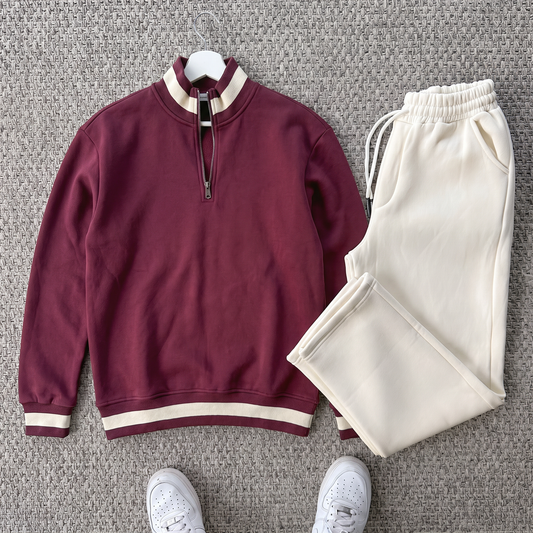 Ensemble Vento – Winter Polo bordeaux+ Pantalon cream Old money 🇹🇷