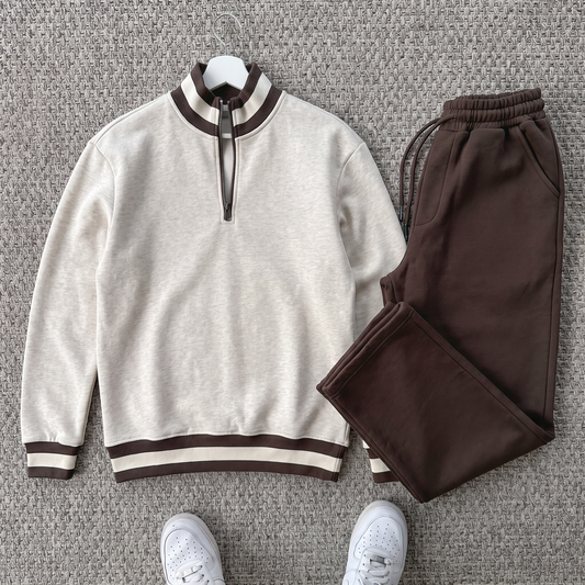 Ensemble Vento – Winter Polo Stone Beige + Pantalon Espresso Brown Old money 🇹🇷