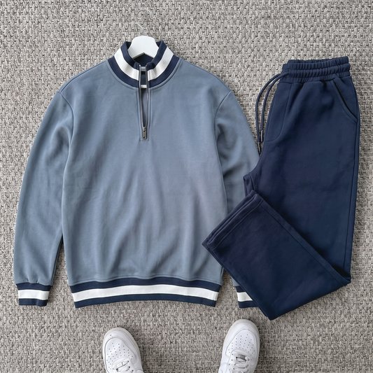 Ensemble Vento – Winter Polo Steel Blue + Pantalon Midnight Navy Old money 🇹🇷